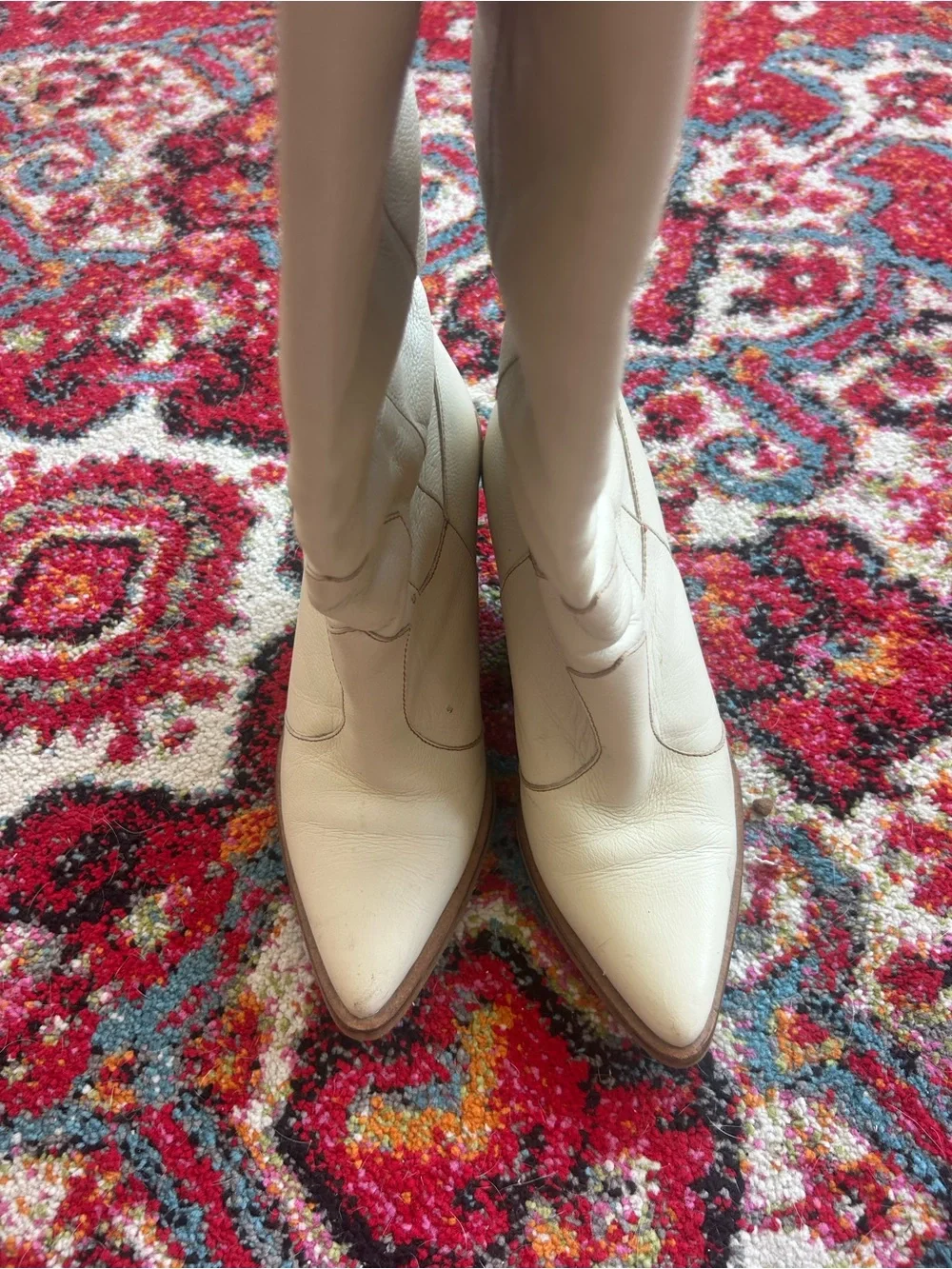 White Over-the-Knee Leather Western Boots with Block Heel